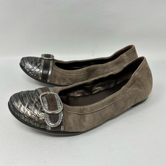 AGL Taupe Suede Snakeskin Cap Toe Women's Ballet Flats Size EU 36/US 6 - Picture 1 of 13